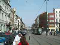 Green streetcar approaching