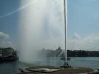 Foreground: Water rising in jet. Background: Water falling in lake.