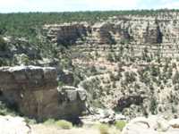 Switchback path down cliffs to Grand Canyon