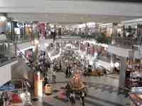 Interior view of several levels of a shopping mall