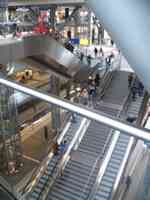 Interior of train station, with four levels visible