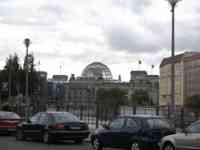 Parliament building with glass and metal dome