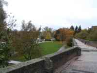 Small park area by Danube seen from top of city wall